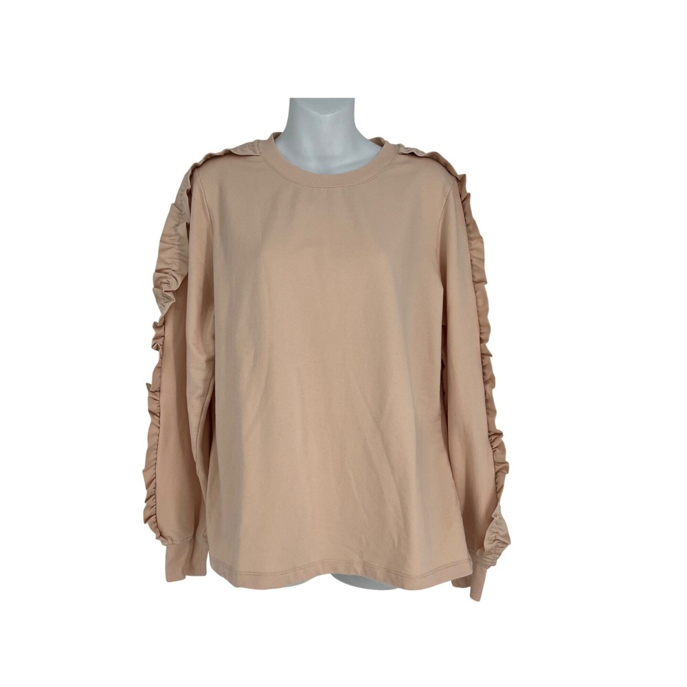 Jason Wu Sweatshirt Womens Medium Peach Ruffle Sleeve Crew Neck Pullover Top
